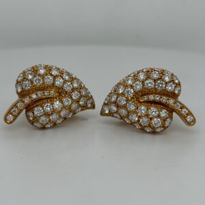 18 Karat Yellow Gold Leaf Earrings With Diamonds