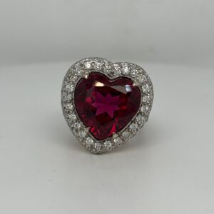 18 Karat White Gold Rubellite Tourmaline And Diamond Ring With 9.38 Carats