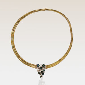 pearl cluster and gold necklace