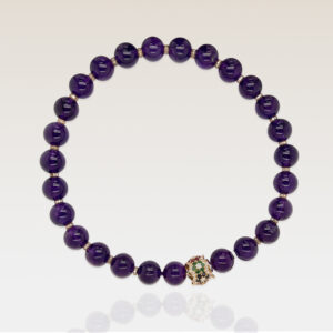 18 Karat Yellow Gold Clasp With Amethyst Beads Seperated By Diamond Rondels. Diamonds Total Approximately 1.00 Carat, SI Clarity And G/H Color With Accents Of Ruby, Sapphire And Emerald.
