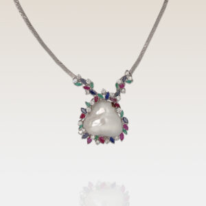 Baroque, sapphire ruby and emerald necklace