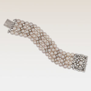European cut diamonds and pearl cuff bracelet