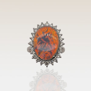opal with extreme play of color and diamonds around the halo